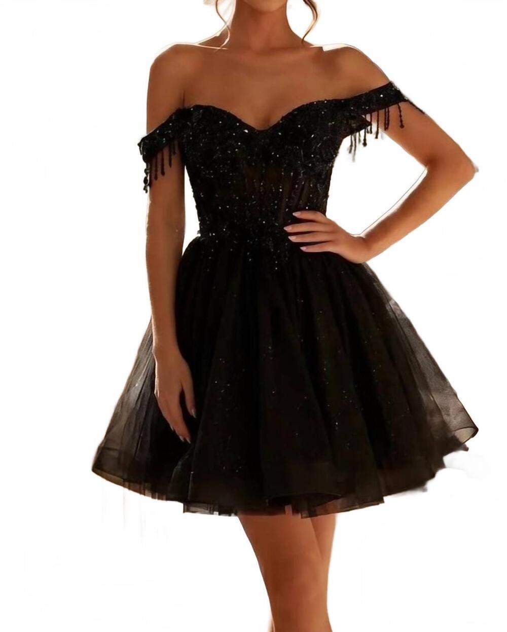 NEW JULIET fringed off shoulder short dress in black